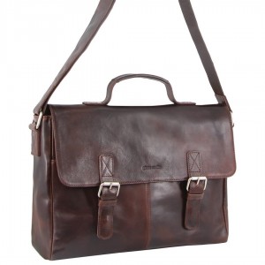 Bolsa Messenger Pierre Cardin Rustic Leather Computer Bag Masculino Chocolate Escuro | 0865-HVTIA