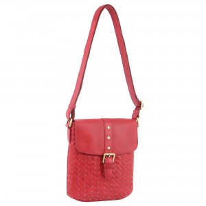 Bolsas Crossbody Pierre Cardin Woven Leather Cross-Body Bag with flap Feminino Vermelhas | 9305-MULFN