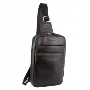 Business Computer Bags Pierre Cardin Leather 3-Way Sling Bag Masculino Pretas | 0784-TLFDN