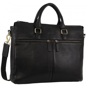 Business Computer Bags Pierre Cardin Rustic Leather Multi-Zip Computer Bag Masculino Pretas | 7120-WUMRN