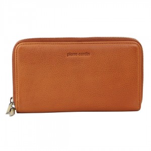 Carteira Com Zíper Pierre Cardin Italian Leather Double Zip Wallet Feminino Marrom | 8963-YGHJN