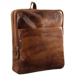 Laptop Pierre Cardin Rustic Leather Backpack Travel Marrom | 0829-HQAYI