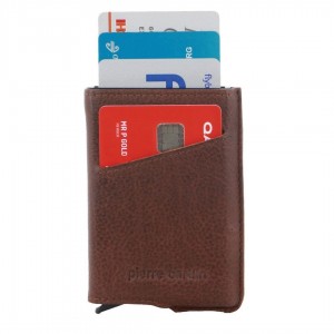 Porta Cartões Pierre Cardin Leather Smart Slide Card Holder Tab Wallet Masculino Marrom | 3750-FZWXT