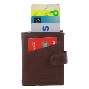 Tab Wallets Pierre Cardin Leather Smart Slide Card Holder Tab Wallet Masculino Marrom | 2968-CYQSD