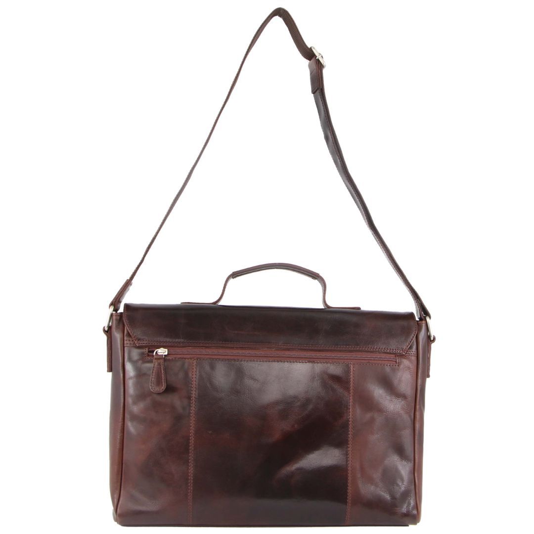 Bolsa Messenger Pierre Cardin Rustic Leather Computer Bag Masculino Chocolate Escuro | 0865-HVTIA