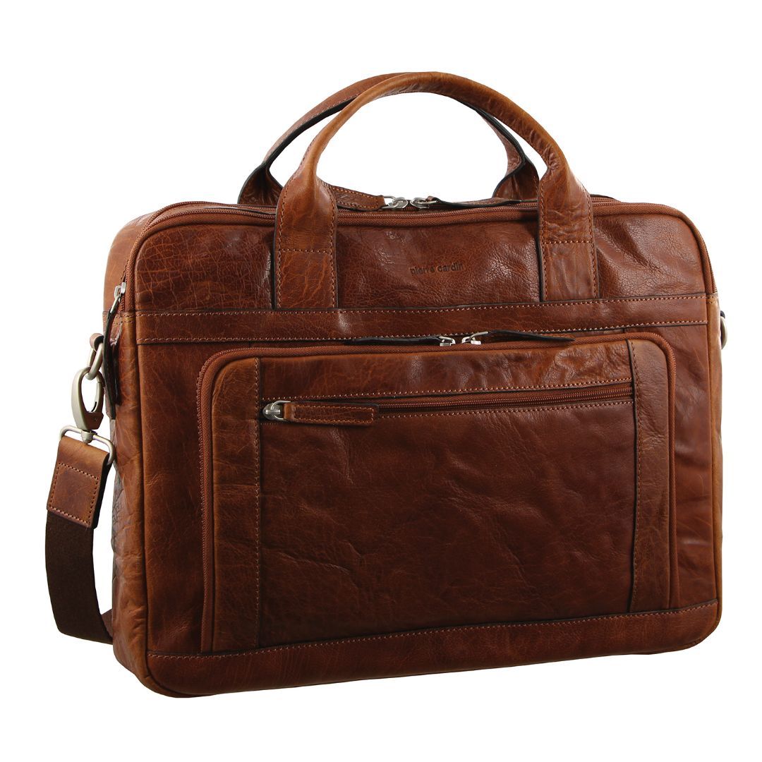 Bolsa Messenger Pierre Cardin Rustic Leather Computer Business Bag Masculino Marrom | 0563-ACVJK