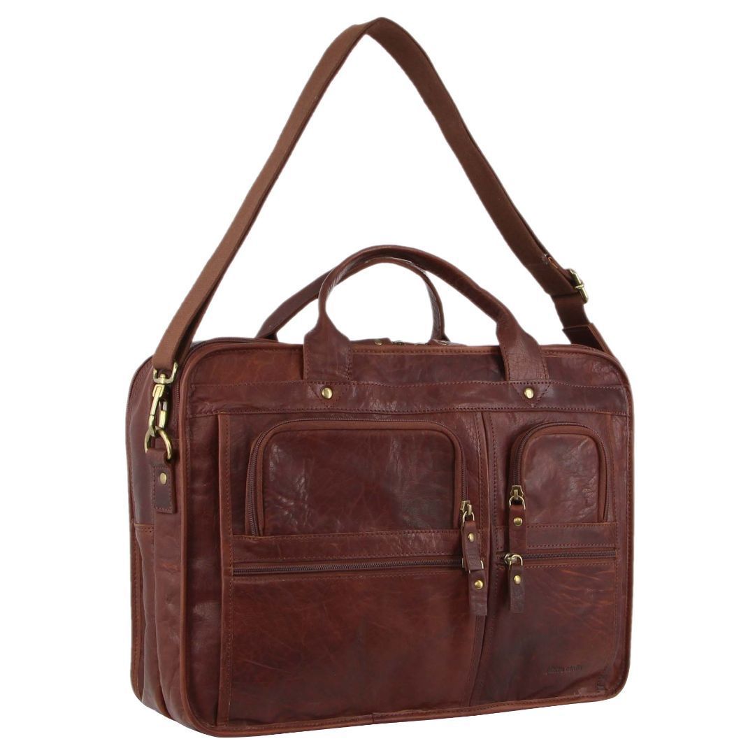 Bolsa Messenger Pierre Cardin Rustic Leather Computer Bag Masculino Marrom | 9703-RSGTC