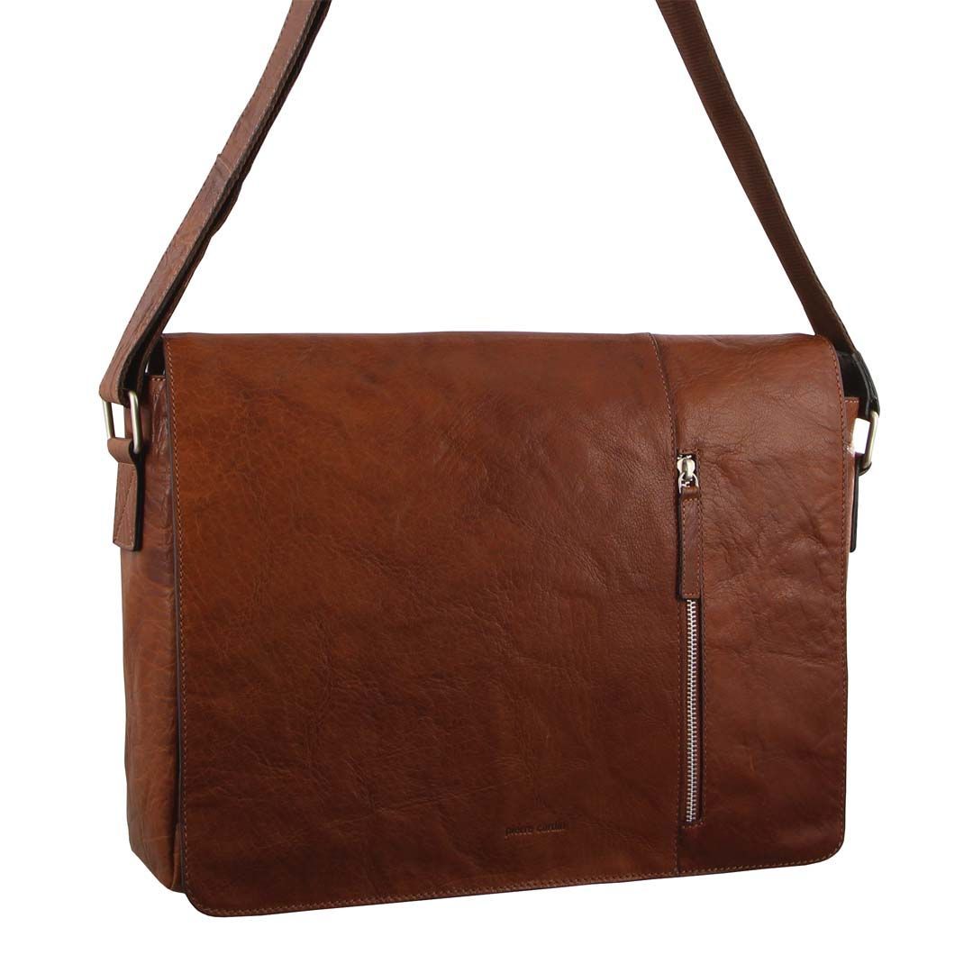 Bolsa Messenger Pierre Cardin Rustic Leather Computer Messenger Bag Masculino Marrom | 5189-WKRTD