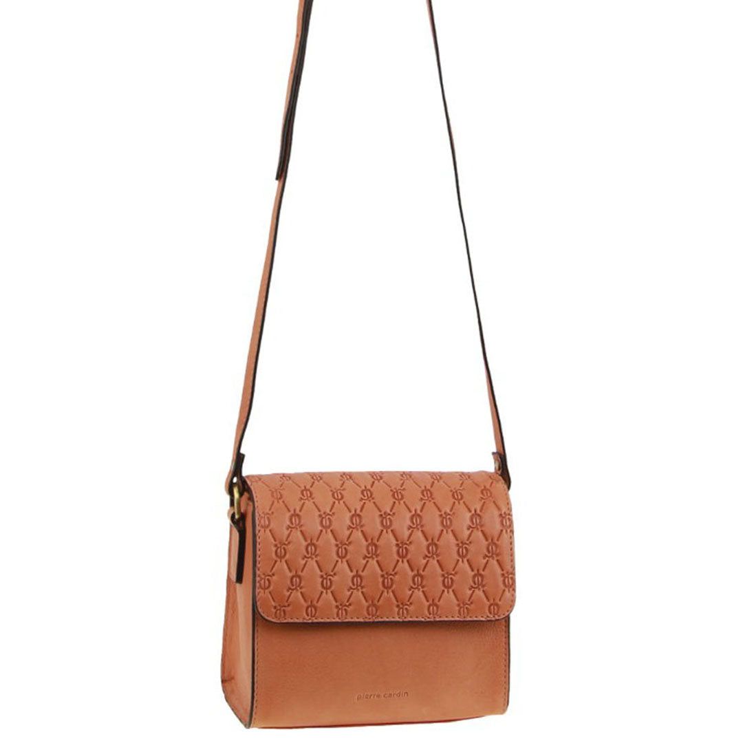 Bolsas Crossbody Pierre Cardin Leather Diamond Embossed Cross-Body Bag Feminino Abricó | 4670-QETLI