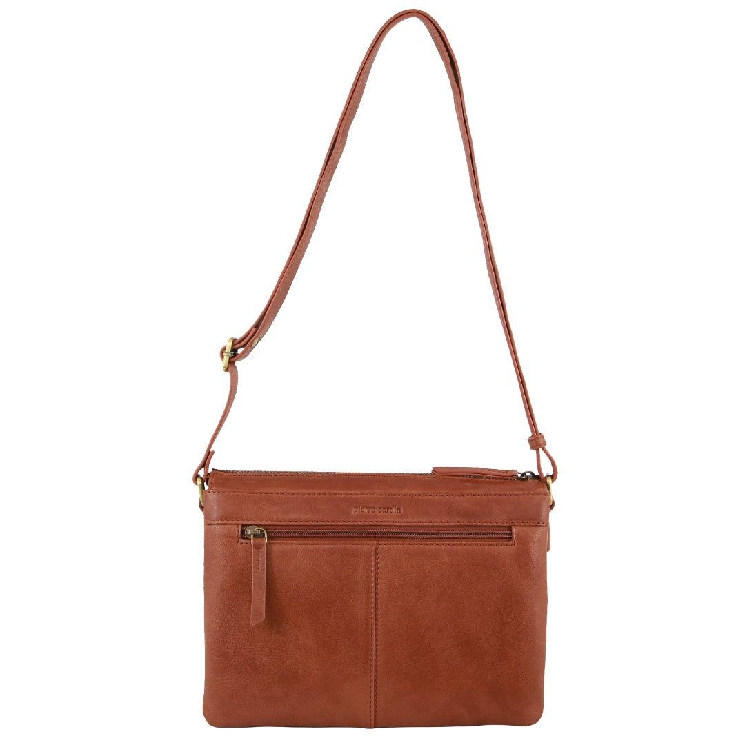 Bolsas de Negócios Pierre Cardin Leather Layered Style Crossbody Bag Feminino Marrom | 8431-CZGNO