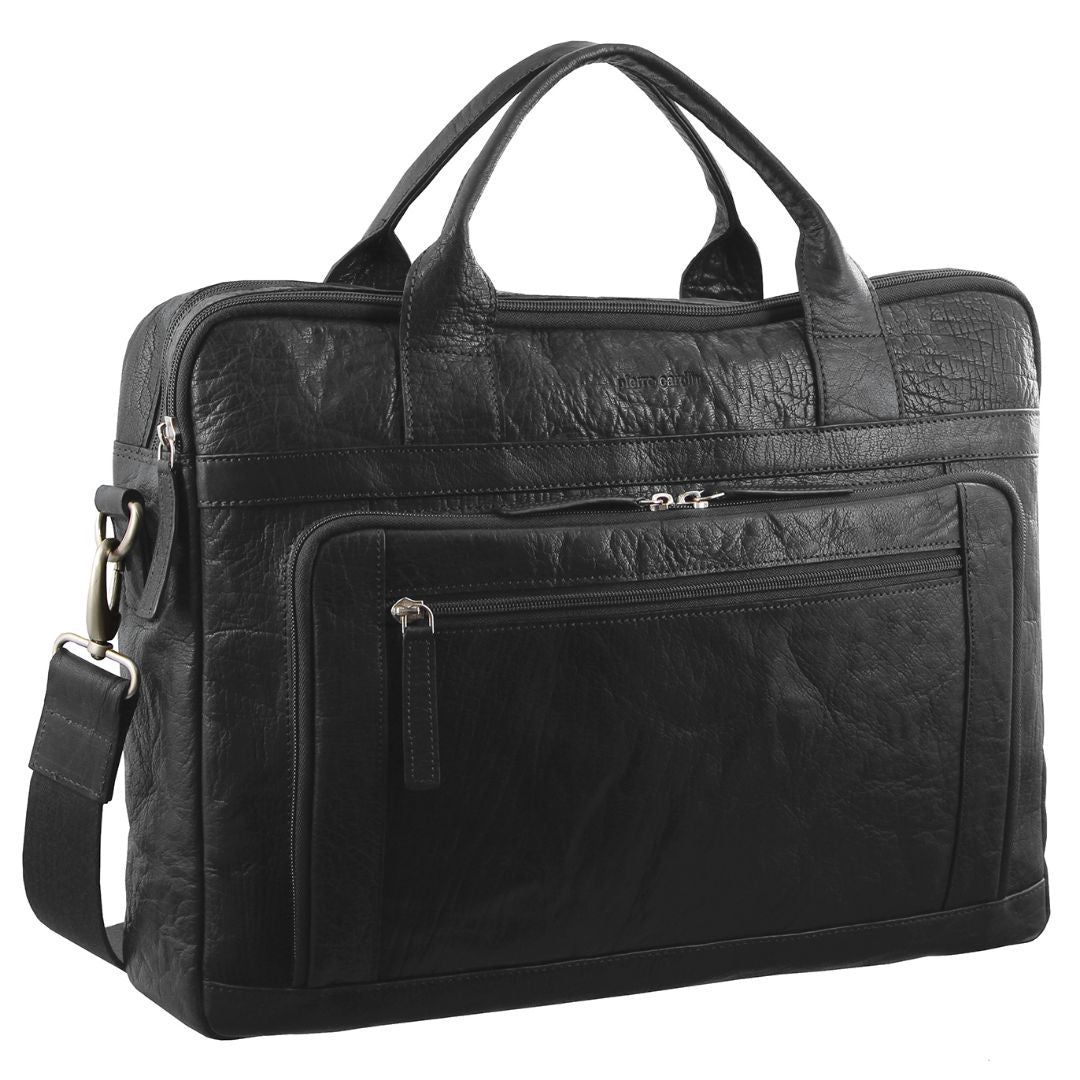 Business Computer Bags Pierre Cardin Rustic Leather Computer Business Bag Masculino Pretas | 1047-DKYFZ