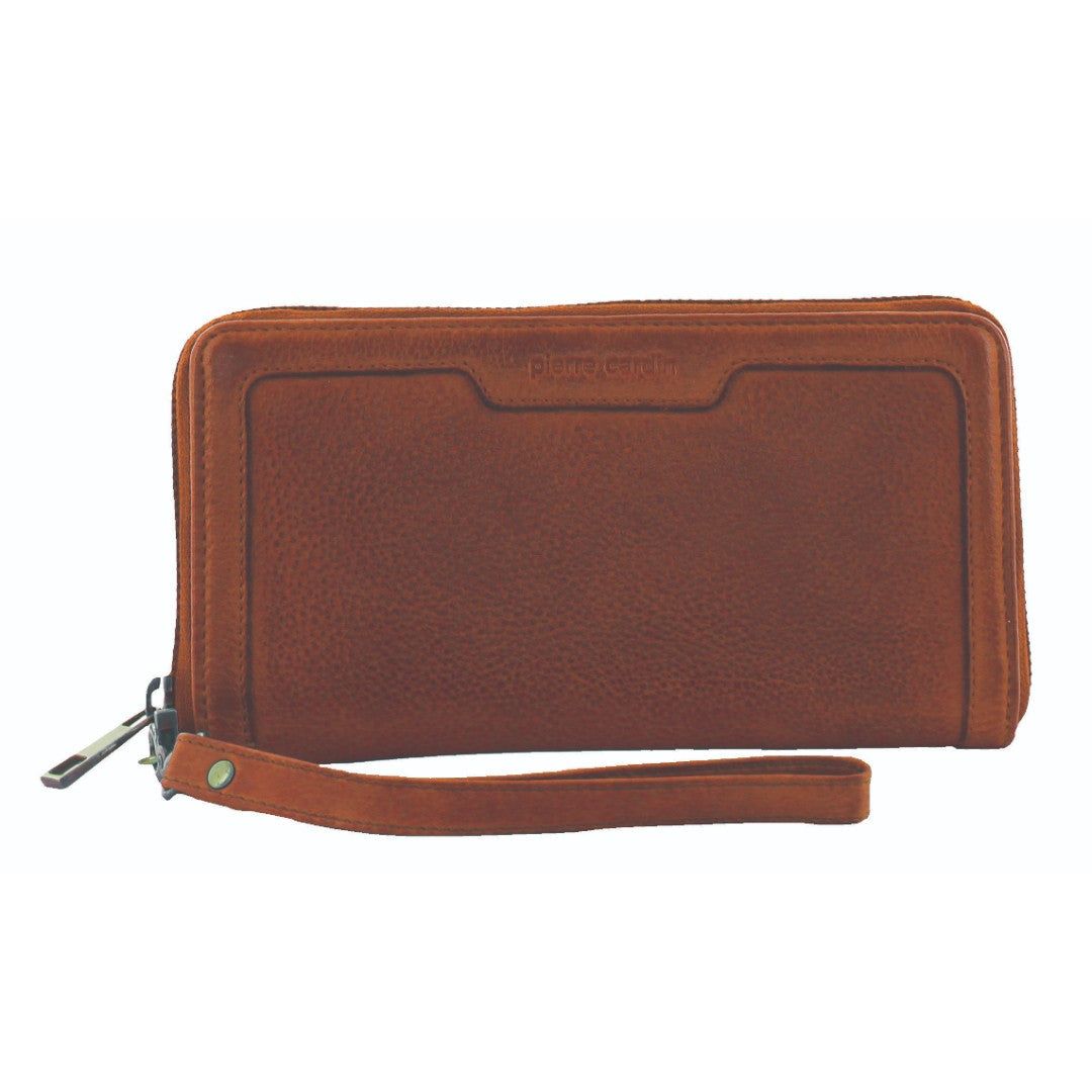 Carteira Com Zíper Pierre Cardin Leather Zip around wallet w Wristlet Feminino Marrom | 0847-ZDBIX