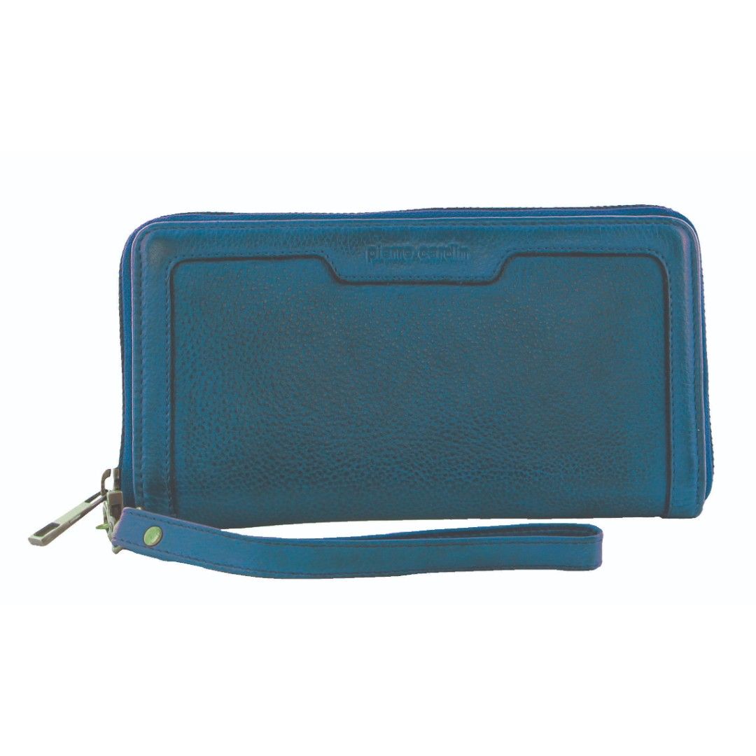 Carteira Com Zíper Pierre Cardin Leather Zip around wallet w Wristlet Feminino Luz Turquesa | 0624-GILQW