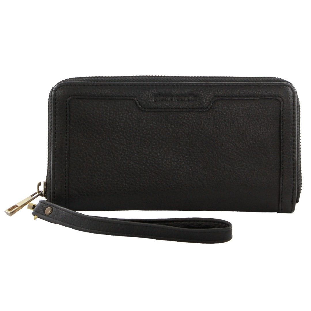 Carteira Com Zíper Pierre Cardin Leather Zip around wallet w Wristlet Feminino Pretas | 9720-MLXKZ