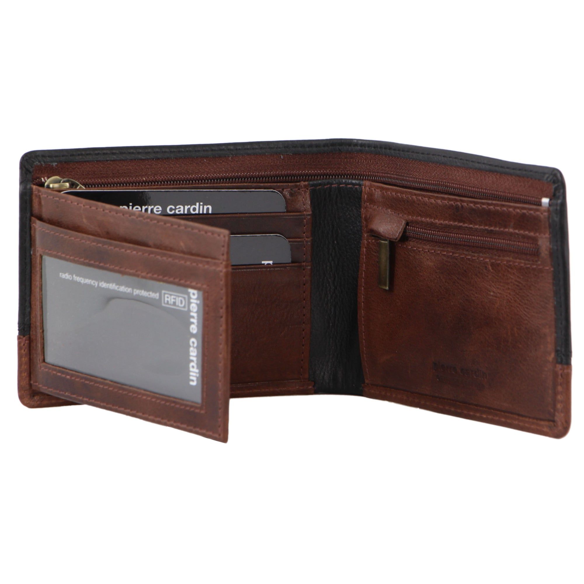 Carteira Trifold Pierre Cardin Leather 2-Tone Tri-Fold Wallet Masculino Pretas Marrom | 7306-KNEZT