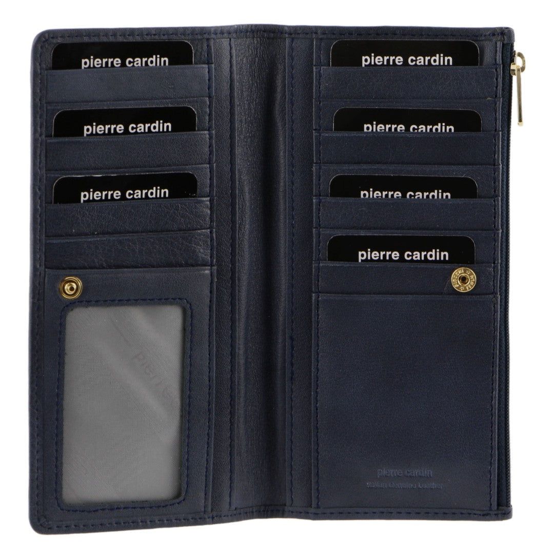 Carteiras Grandes Pierre Cardin Genuine Leather Bi-Fold Wallet Feminino Azul Marinho | 1038-DJQVA