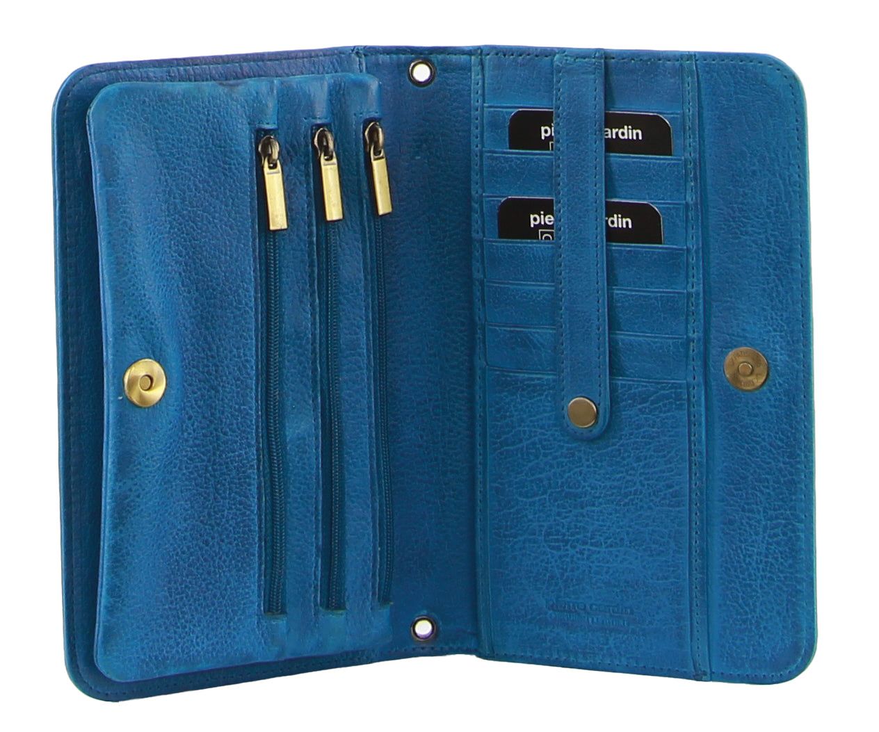 Carteiras Grandes Pierre Cardin Genuine Leather Clutch Wallet Bag Feminino Luz Turquesa | 8102-SBLPE