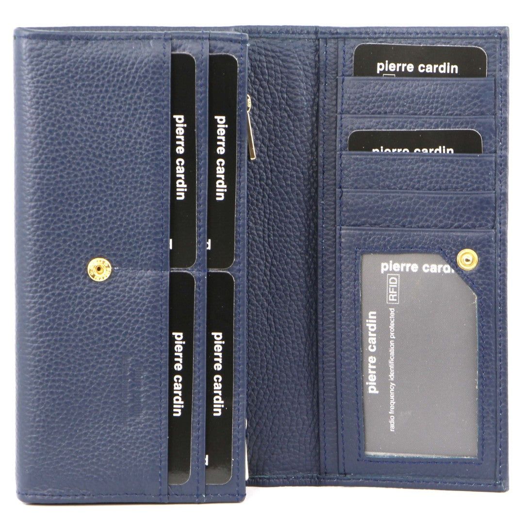 Carteiras Grandes Pierre Cardin Rustic Leather Wallet Feminino Azul Marinho | 7654-ATFCS