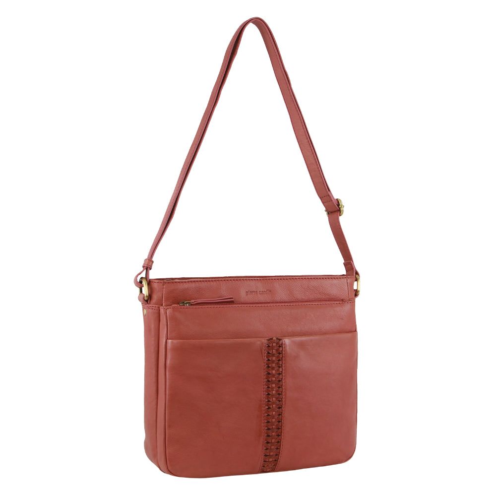 Mobile Phone Wallets Pierre Cardin Leather Woven-Stich Design Crossbody Bag Feminino Marsala | 7208-UDQTK