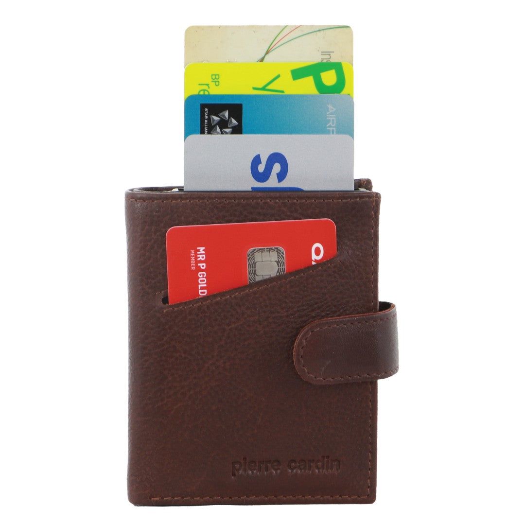 Porta Cartões Pierre Cardin Leather Smart Slide Card Holder Tab Wallet Masculino Marrom | 2437-VEPUS