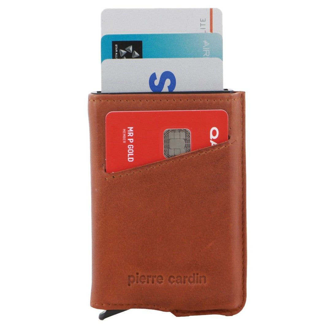 Porta Cartões Pierre Cardin Leather Smart Slide Card Holder Tab Wallet Masculino Marrom | 1873-PWOAJ